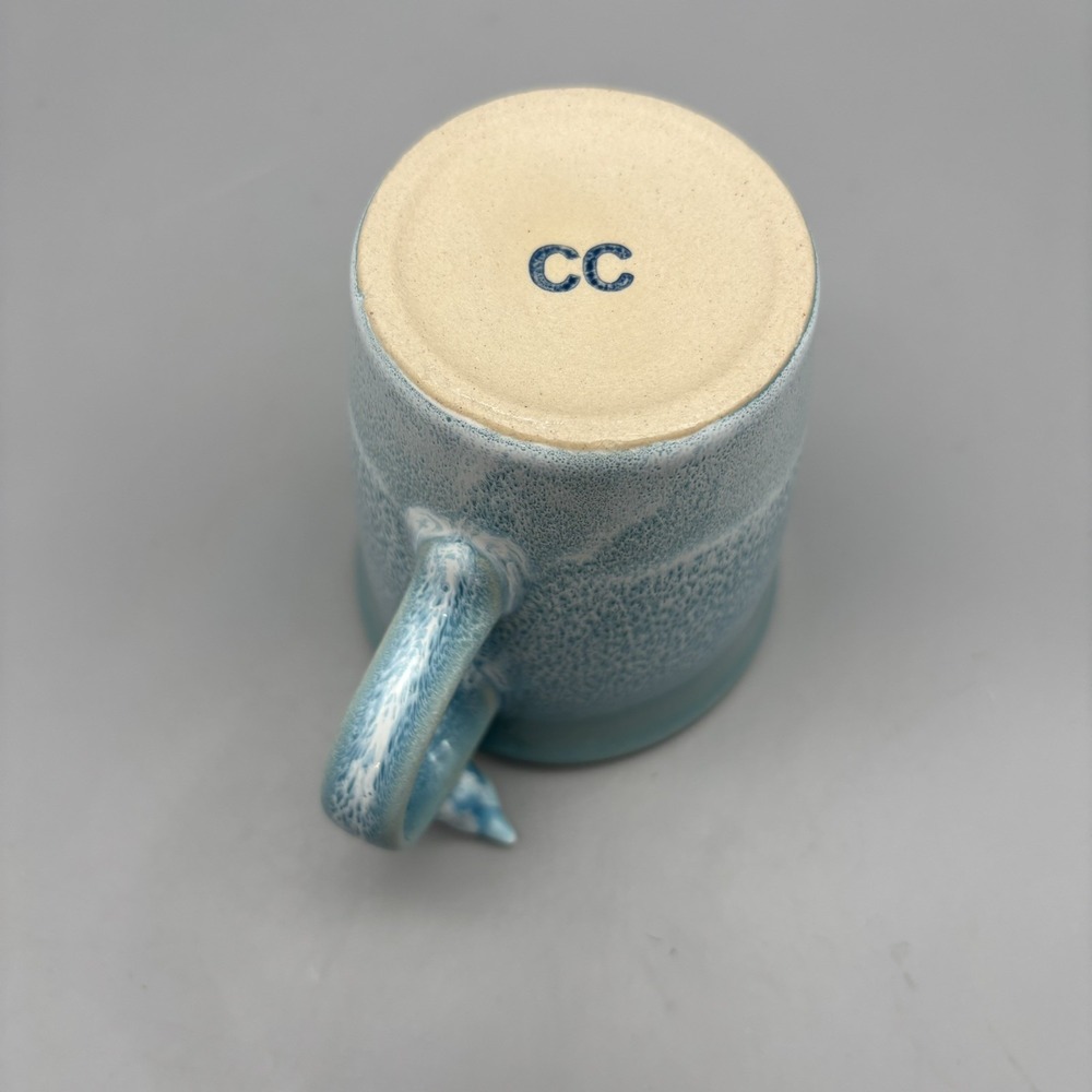 Studio Art Pottery Mug Teal Glazed W/Bird On Handle Signed Bird Lover - Picture 6 of 8
